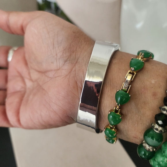 Silver with Pink and Clear CZ Bow Clamper Hinge Bling Bracelet - Picture 8 of 9